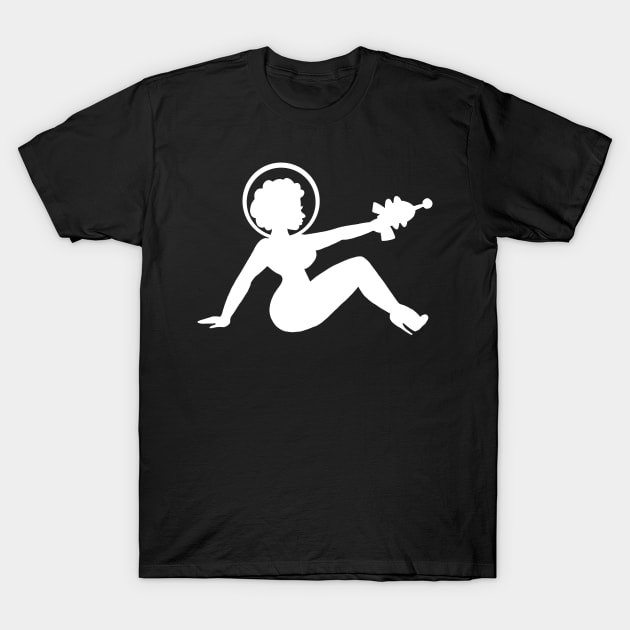 Retro Mudflap Girl Space Cadet Pinup (White design) T-Shirt by ckrickett